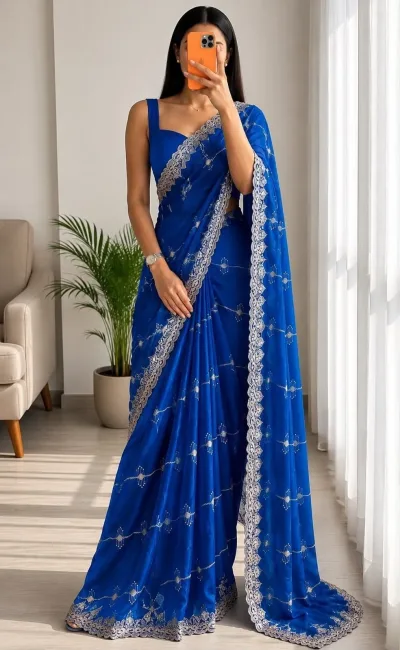 Space Silk Saree With Fancy Zari